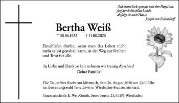Traueranzeige von Bertha Weiß von vrm-trauer