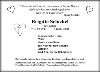 Traueranzeige von Brigitte Schiekel von vrm-trauer