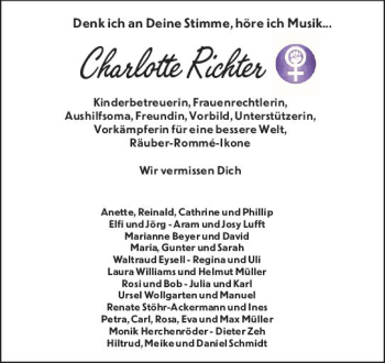 Traueranzeige von Charlotte Richter von vrm-trauer