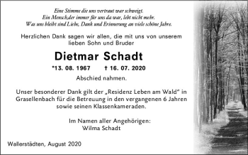 Traueranzeige von Dietmar Schadt von vrm-trauer