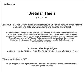 Traueranzeige von Dietmar Thiels von vrm-trauer
