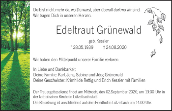 Traueranzeige von Edeltraut Grünewald von vrm-trauer