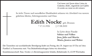 Traueranzeige von Edith Nocke von vrm-trauer