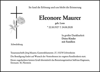 Traueranzeige von Eleonore Maurer von vrm-trauer