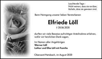 Traueranzeige von Elfriede Löll von vrm-trauer