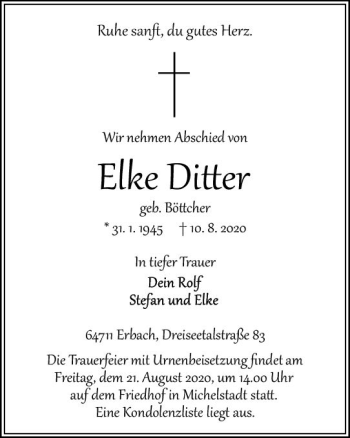 Traueranzeige von Elke Ditter von vrm-trauer