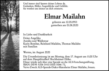 Traueranzeige von Elmar Mailahn von vrm-trauer