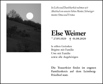 Traueranzeige von Else Weimer von vrm-trauer