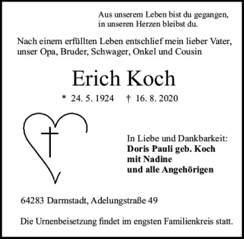 Traueranzeige von Erich Koch von vrm-trauer