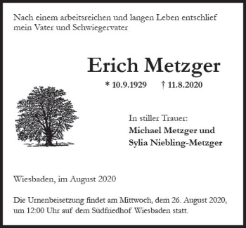 Traueranzeige von Erich Metzger von vrm-trauer