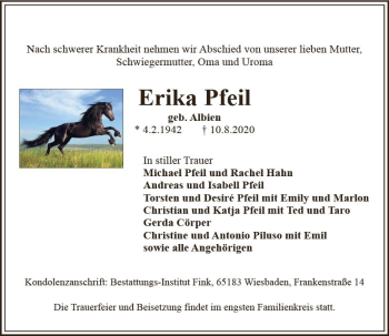 Traueranzeige von Erika Pfeil von vrm-trauer