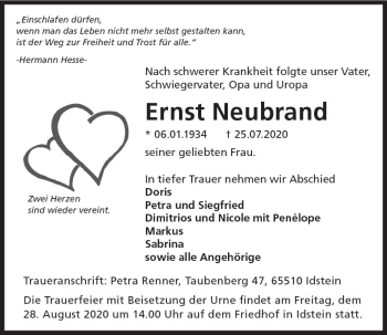 Traueranzeige von Ernst Neubrand von vrm-trauer
