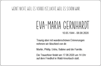 Traueranzeige von Eva-Maria Gernhardt von vrm-trauer