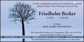 Traueranzeige von Friedhelm Becker von vrm-trauer