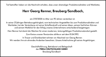 Traueranzeige von Georg Renner von vrm-trauer