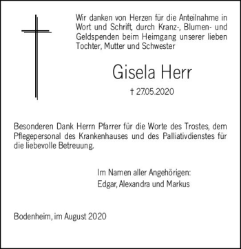 Traueranzeige von Gisela Herr von vrm-trauer