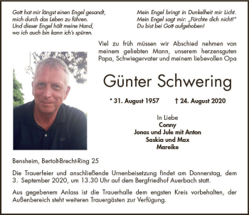 Traueranzeige von Günter Schwering von vrm-trauer