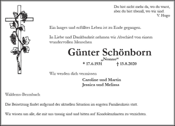 Traueranzeige von Günter Schönborn von vrm-trauer