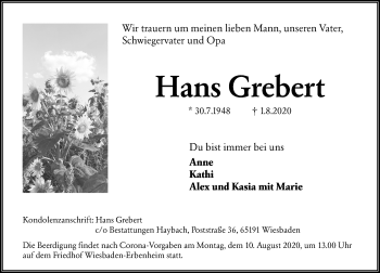 Traueranzeige von Hans Grebert von vrm-trauer