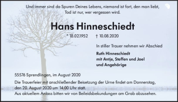 Traueranzeige von Hans Hinneschiedt von vrm-trauer