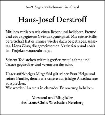 Traueranzeige von Hans-Josef Derstroff von vrm-trauer