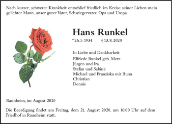 Traueranzeige von Hans Runkel von vrm-trauer