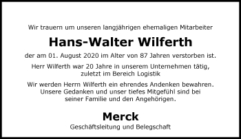 Traueranzeige von Hans-Walter Wilferth von vrm-trauer