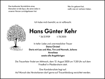 Traueranzeige von Hans Günter Kehr von vrm-trauer