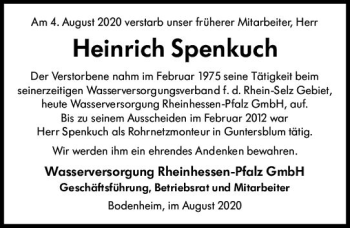 Traueranzeige von Heinrich Spenkuch von vrm-trauer