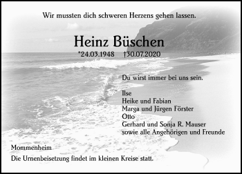 Traueranzeige von Heinz Büschen von vrm-trauer