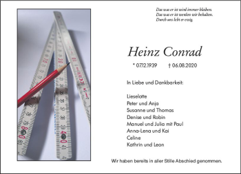 Traueranzeige von Heinz Conrad von vrm-trauer