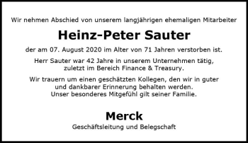 Traueranzeige von Heinz-Peter Sauter von vrm-trauer