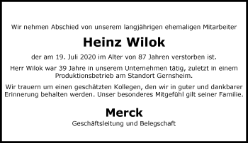 Traueranzeige von Heinz Wilok von vrm-trauer