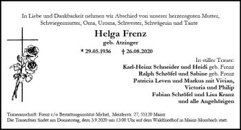 Traueranzeige von Helga Frenz von vrm-trauer