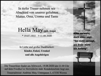 Traueranzeige von Hella May von vrm-trauer