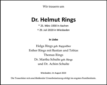Traueranzeige von Helmut Rings von vrm-trauer