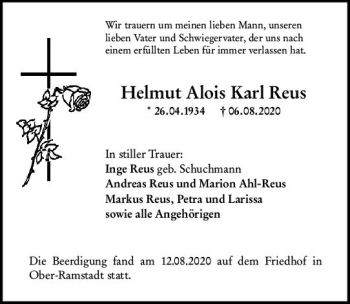 Traueranzeige von Helmut Alois Karl Reus von vrm-trauer