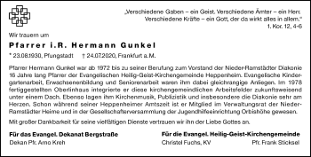 Traueranzeige von Hermann Gunkel von vrm-trauer