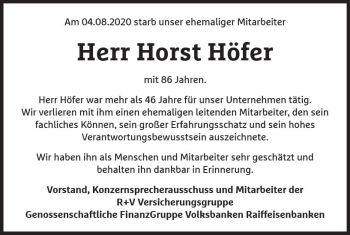 Traueranzeige von Horst Höfer von vrm-trauer