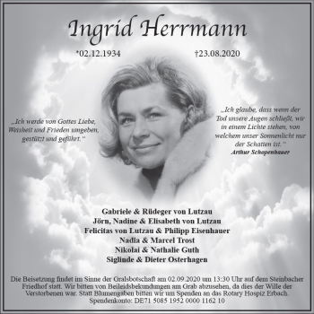 Traueranzeige von Ingrid Herrmann von vrm-trauer