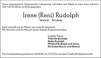 Traueranzeige von Irene Rudolph von vrm-trauer