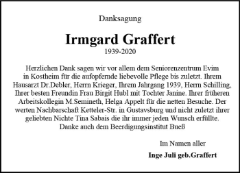 Traueranzeige von Irmgard Graffert von vrm-trauer