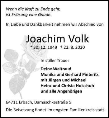 Traueranzeige von Joachim Volk von vrm-trauer