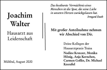 Traueranzeige von Joachim Walter von vrm-trauer