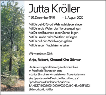 Traueranzeige von Jutta Kröller von vrm-trauer