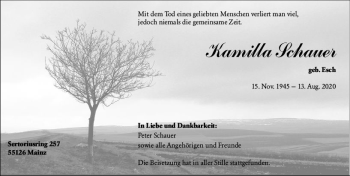Traueranzeige von Kamilla Schauer von vrm-trauer