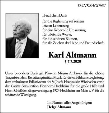 Traueranzeige von Karl Altmann von vrm-trauer