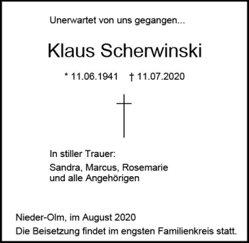 Traueranzeige von Klaus Scherwinski von vrm-trauer