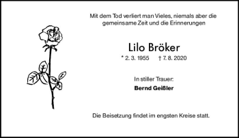 Traueranzeige von Lilo Bröker von vrm-trauer