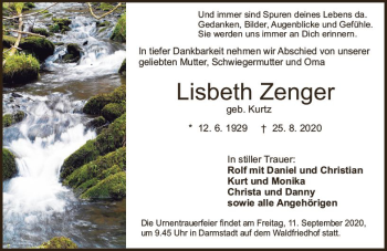 Traueranzeige von Lisbeth Zenger von vrm-trauer
